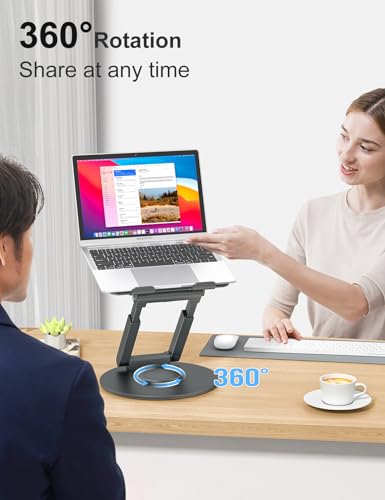 Tounee Height Adjustable Laptop Stand for Sit to Stand Desk, 360° Swivel Base, Good Posture, Compatible with MacBook Pro